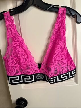 Versace Hot Pink Lace Bralette with Signature Greek Key Band